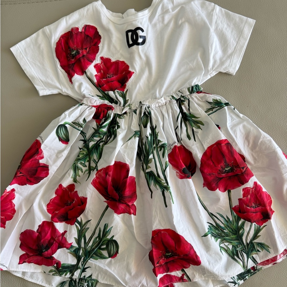 Floral Kids Dress - White and Red